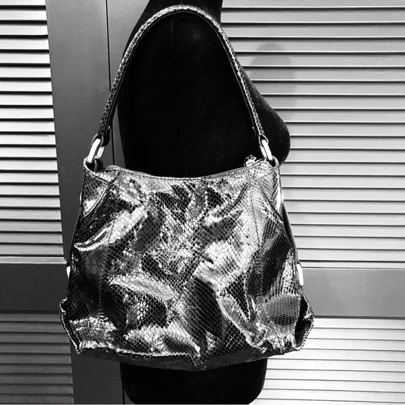 Cole Haan Black Embossed Snakeskin Shoulder Bag - Picture 4 of 16